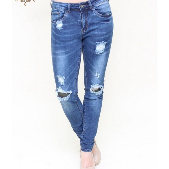 ON SALE L&B Darkwash Camo Patch Jeans Distressed - Picture 4 of 4